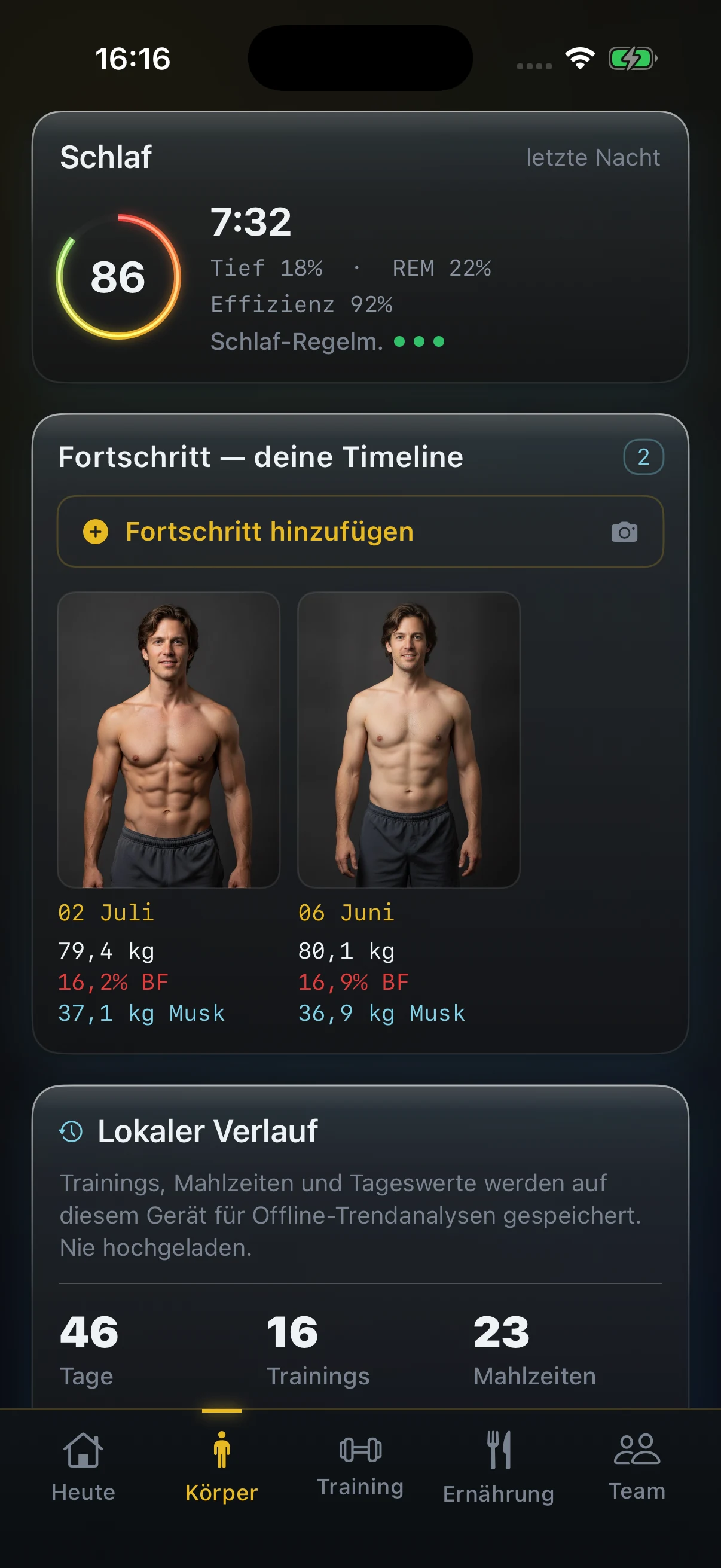 Körper: Gewicht, Zusammensetzung, Verlauf