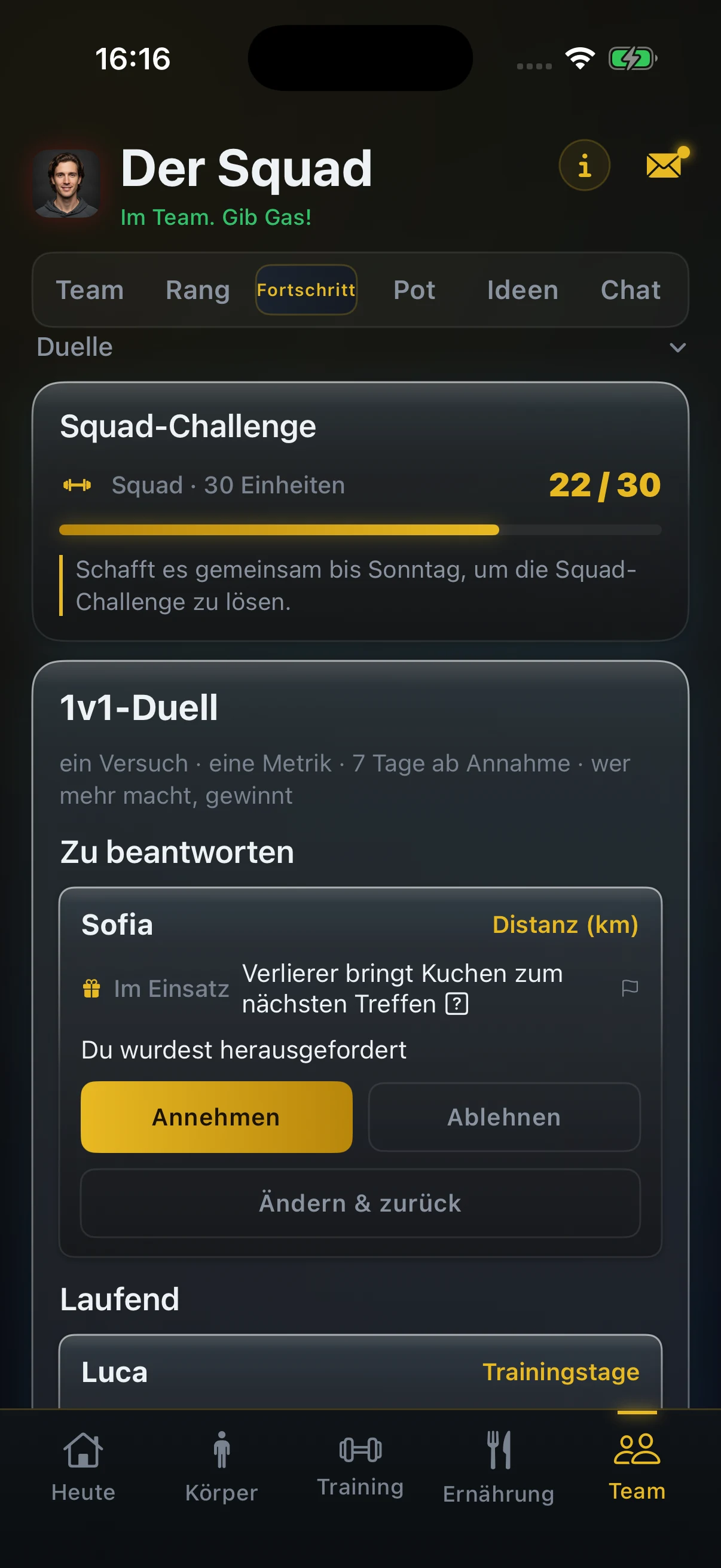 VAC app, sfida 1 vs 1