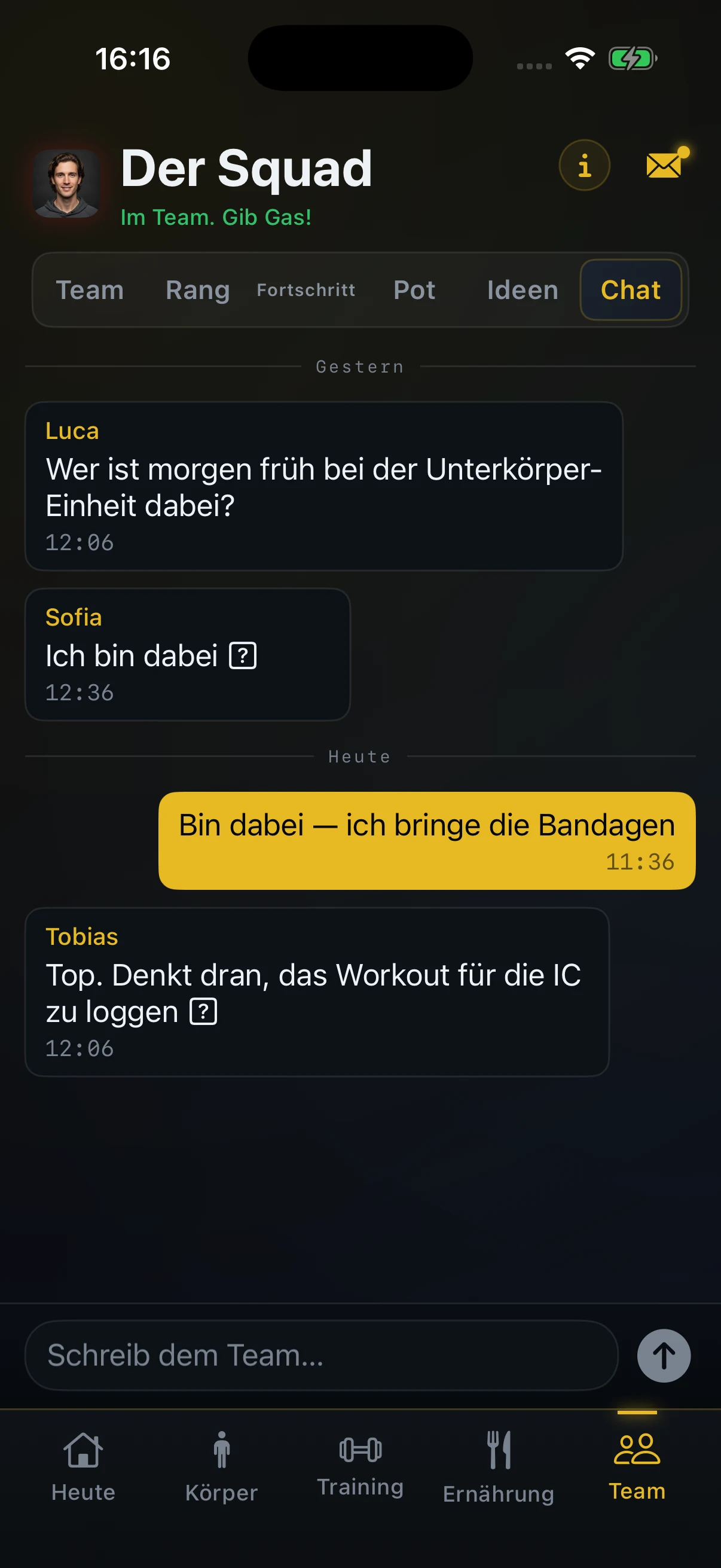 VAC App, Gruppenchat des Teams