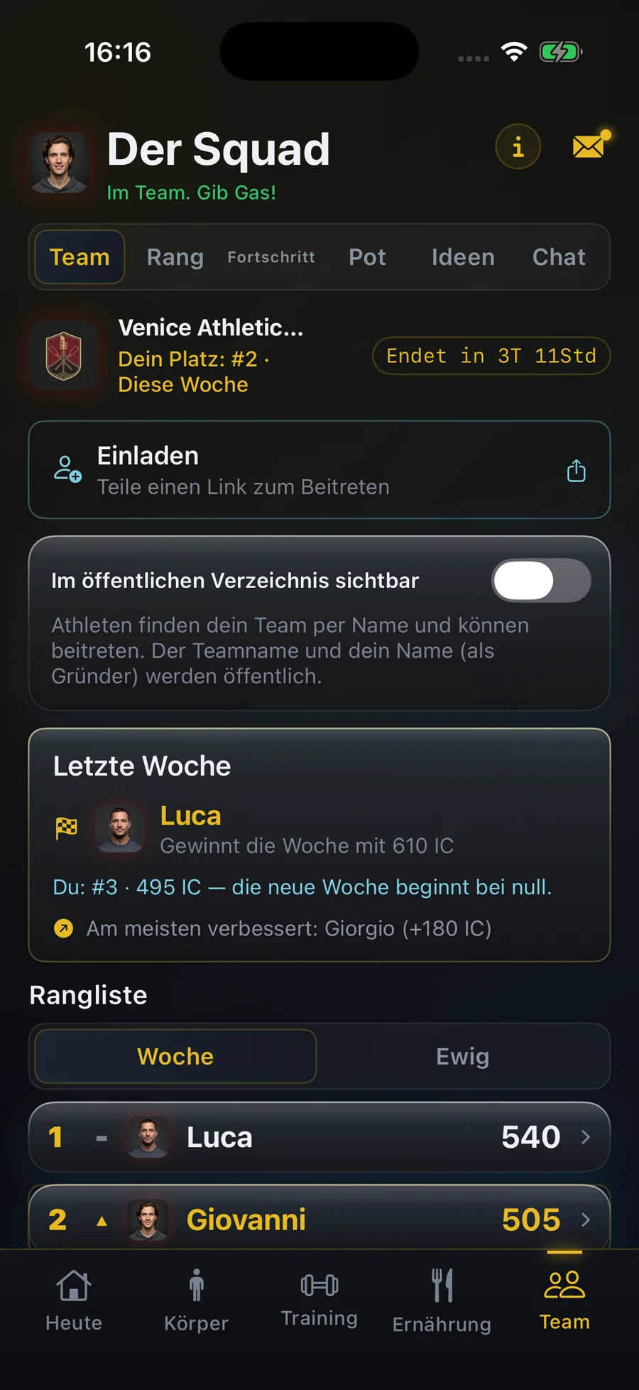 Team: Mitbestimmung, Punkte und Chat