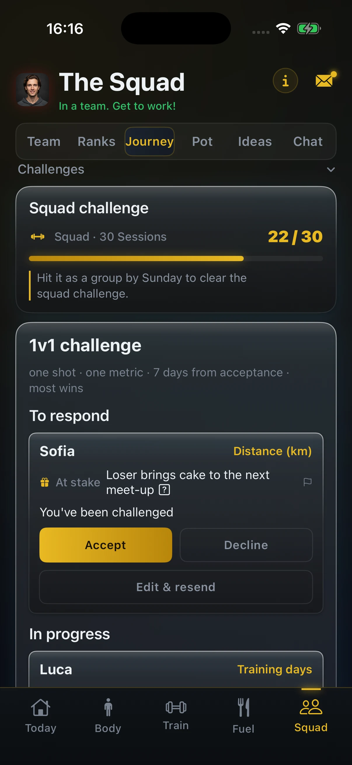 VAC app, sfida 1 vs 1