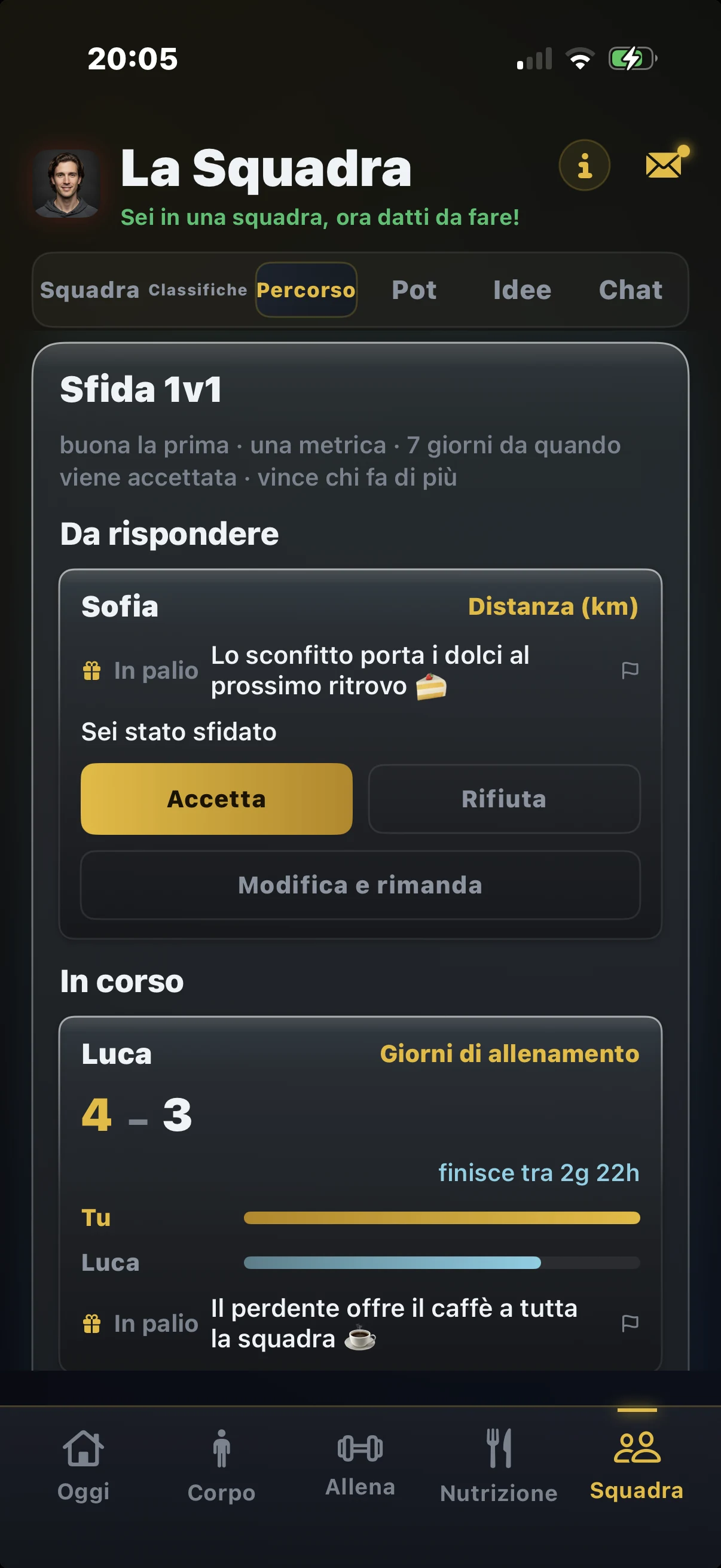 VAC app, sfida 1 vs 1