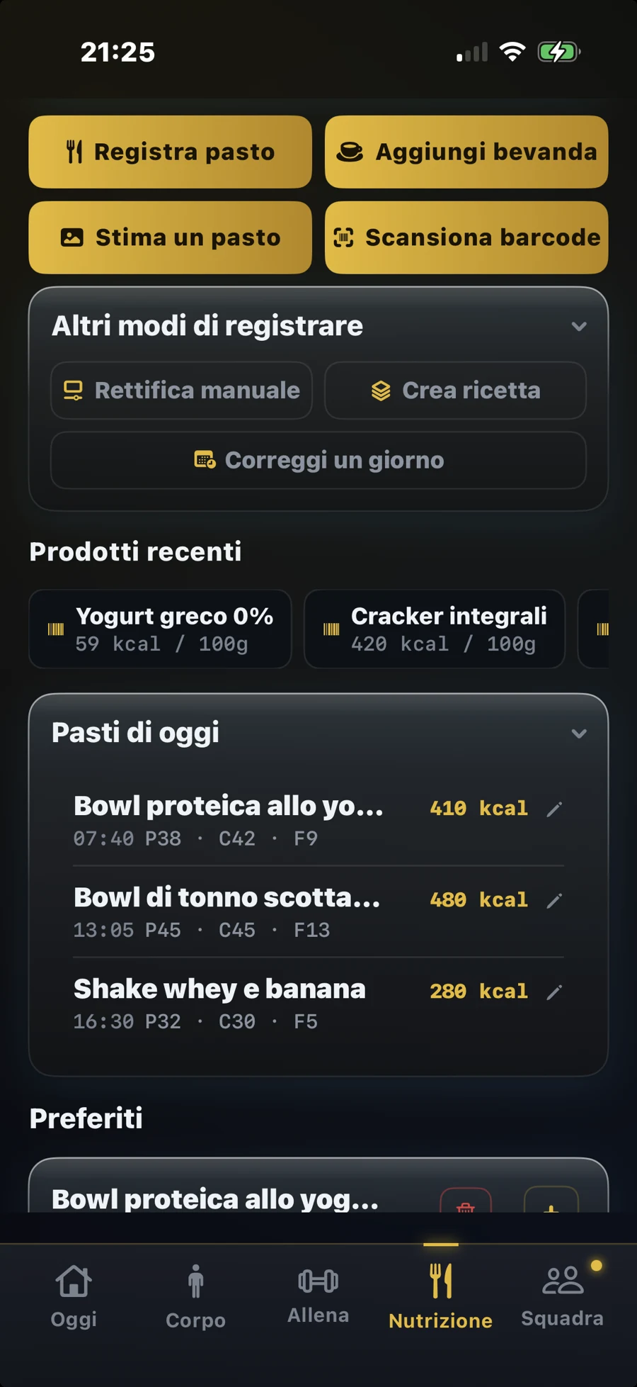 VAC app, registro pasti e ricette