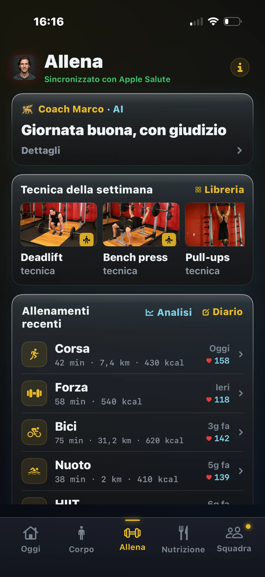 Allena: carico e sessioni idonee